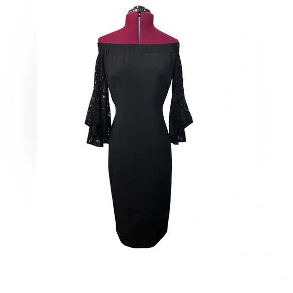 Chelsea28 Black Bell Lace Sleeve Dress Size 6 - Picture 5 of 14